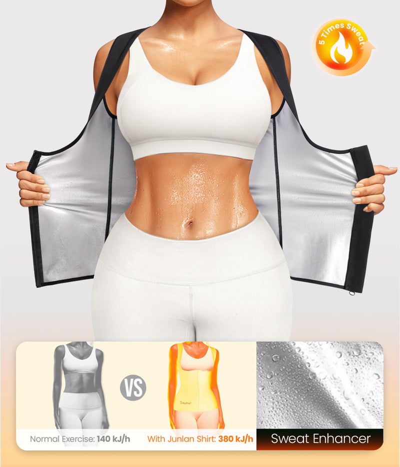 Junlan Sauna Suit for Women Waist Trainer Vest Sweat Tank Top Shaper for Women with Zipper (Black, Medium) - Image 3